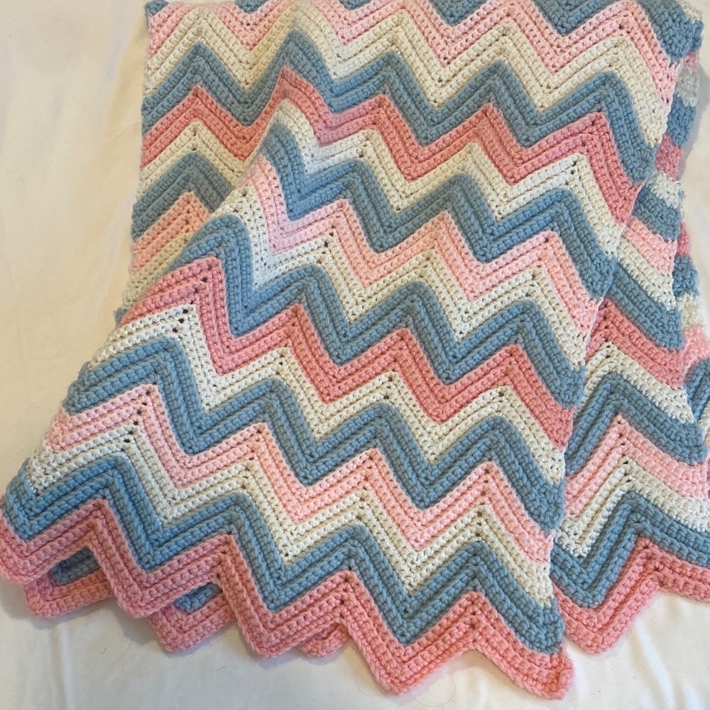 Chevron Patterned Pink and Blue Throw/Baby Blanket handmade